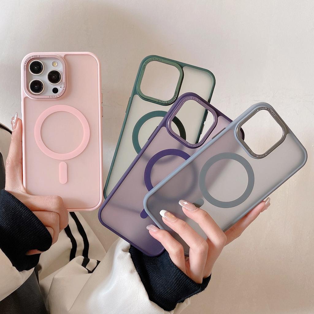 Metallknopf-Rahmenschutz für die Kamera Super Anti-Drop Magnetische kabellose Ladehülle für iPhone 16 15 14 13 12 Pro Max Hautfreundliche Touch-Abdeckung