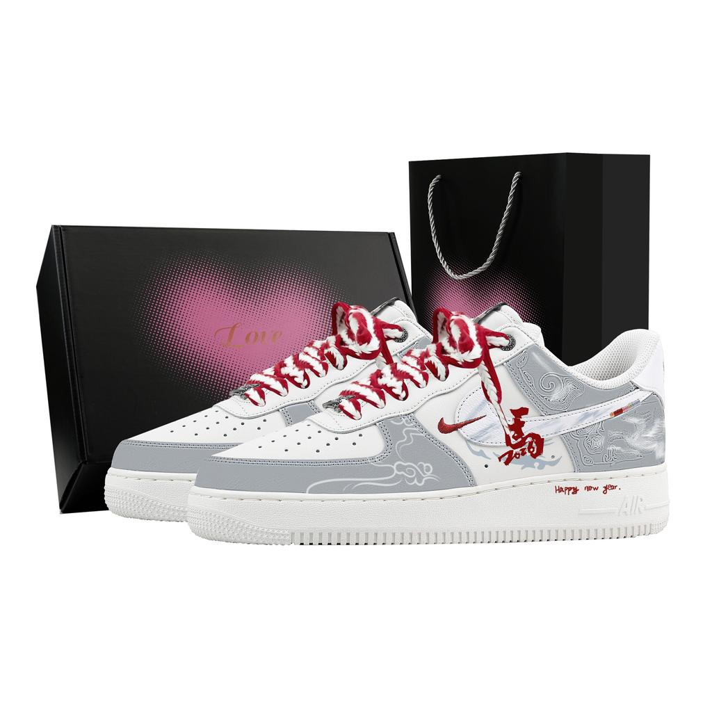 Nike Air Force 1 Galloping Horse Renewal Heart Box Leather Breathable Low top Skateboard Shoes Men's Gray White IQ1119-011(Team529--)
