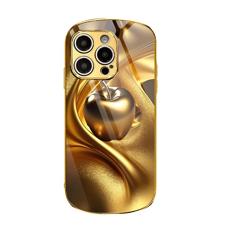 Personalized oval gold glass phone case suitable for iPhone 17 16 15 14 13 12 11Pro/Max/Plus anti drop and shockproof back cover