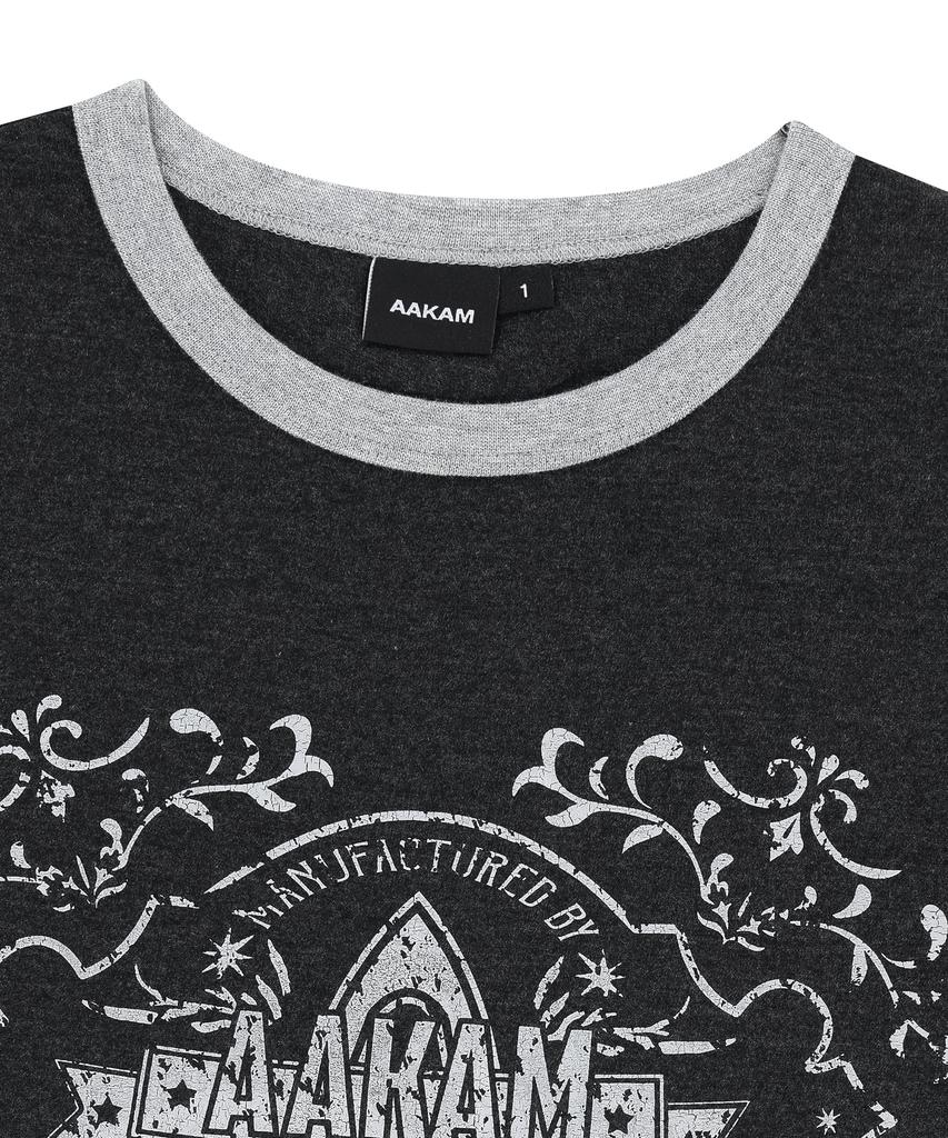 AAKAM Stamp Printed Ringer Top (Dark Gray)