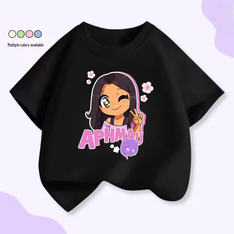Aphmau Cartoon Baumwoll-T-Shirt - Sommerkollektion 2026 für Kinder: Europäische & Amerikanische Seltsame Geschichten Design