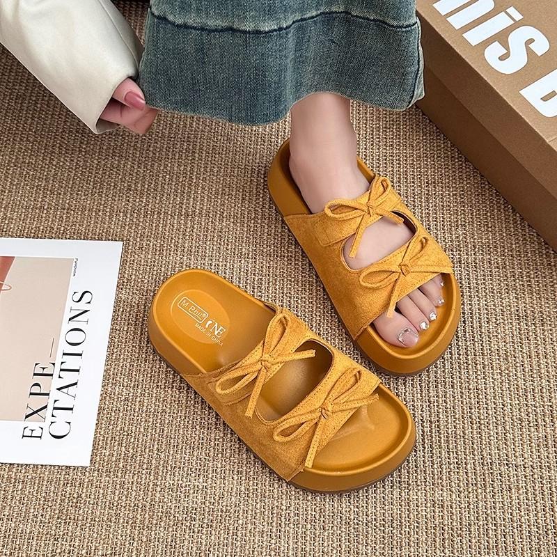 French evening breeze bow baotou one-and-a-half slippers 2025 new versatile soft bottom not tired feet Boken sandals