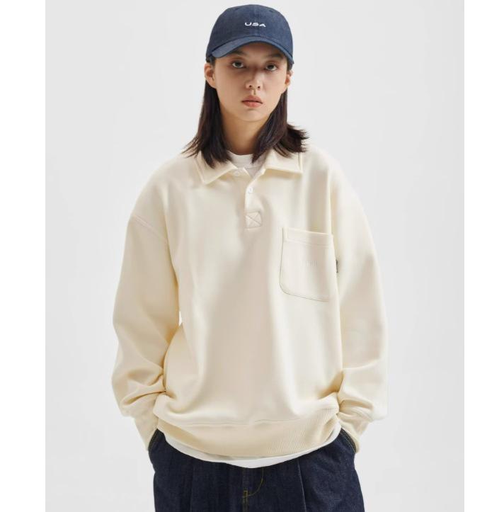 Autumn/Winter Long Sleeve Loose Fit Lapel Hoodie Pullover Casual Polo Shirt.