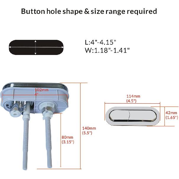 SouNor BT003 Toilet Long Oval Dual Flush Button Replacement Tank Push Top Handle Repair Plastic Parts Chrome