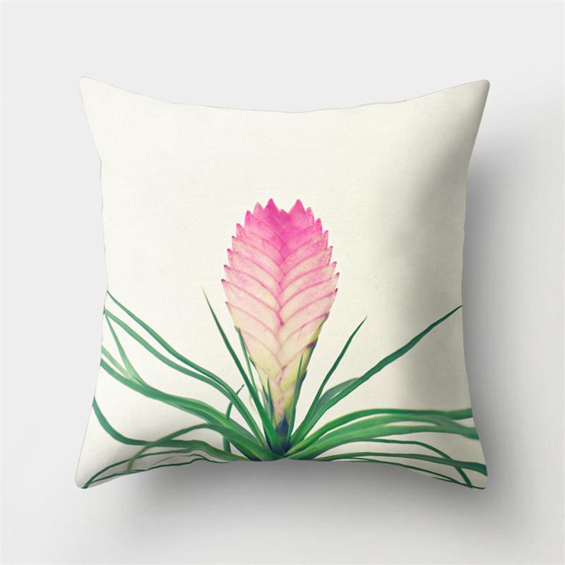 Green Cactus Leaf Plant Pink Flower Potted Plant Cushion Pillow Cover Sofa Bedroom Decorative Pillow Cover