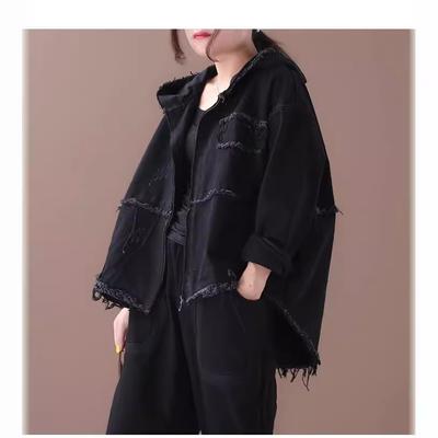 Casual Large Size Literary and Artistic Hooded Raw Edge Washed Old Denim Short Jacket