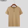INCERUN Summer Men Short Sleeve Casual Texture Henley Tops T-shirts