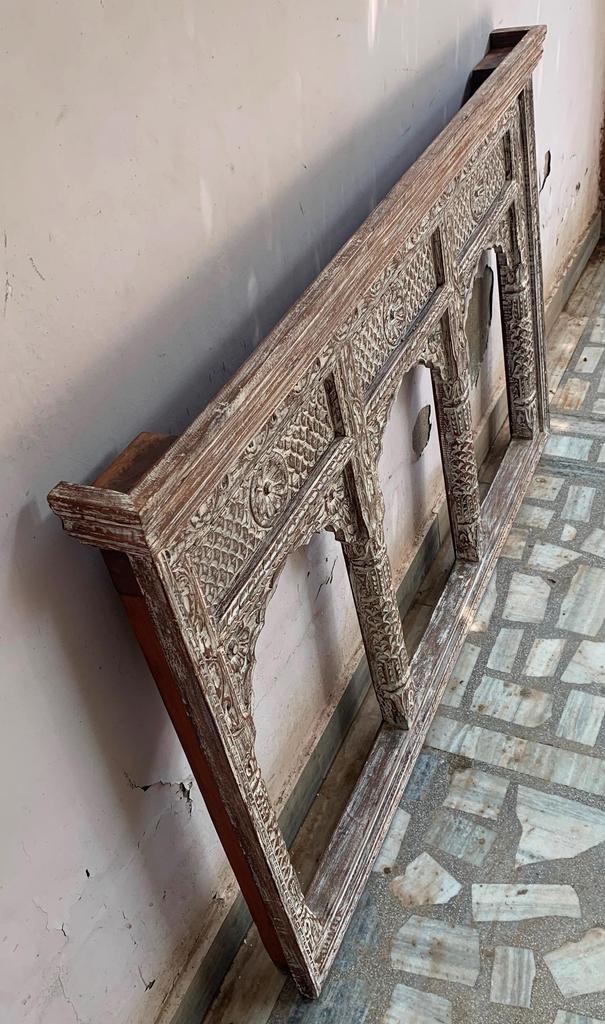 Floral Carved Wooden Jharokha Frame: Indian Heritage Wall Decor