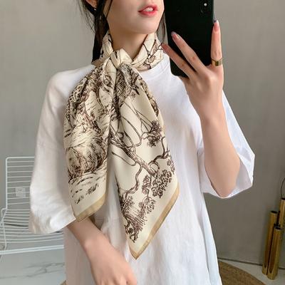 Spring French Scarves Retro Women's Fashion Temperament Twill Scarf 90*90cm Square Printed Scarves