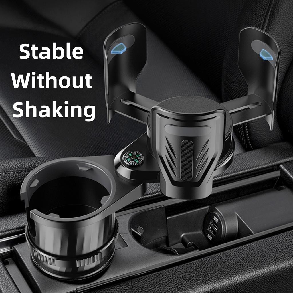 Car Cup Holder Expander Dock with Compass Compatible for One Existing Cup Holder-Upgrade To Two Holders,360°Adjustable Noise-Free Cup Holder Expansion