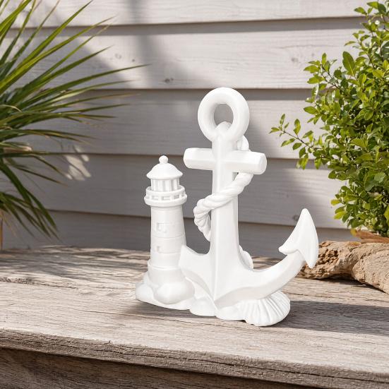 3D-gedruckte Leuchtturm- und Bootsstatue, Nautische Schreibtischdekoration, Figur mit Meeresmotiv für Regal, Heimbüro Maritimes Geschenk