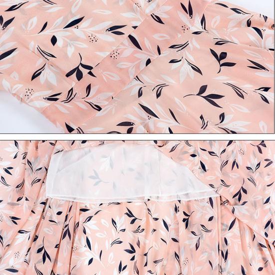 Kvinners Sommer Chiffon Flytende Maxi Kjole Casual A-linje Kort Erm Crew Neck Lang Kjole Blomstret Boho Strand Sommerkjole