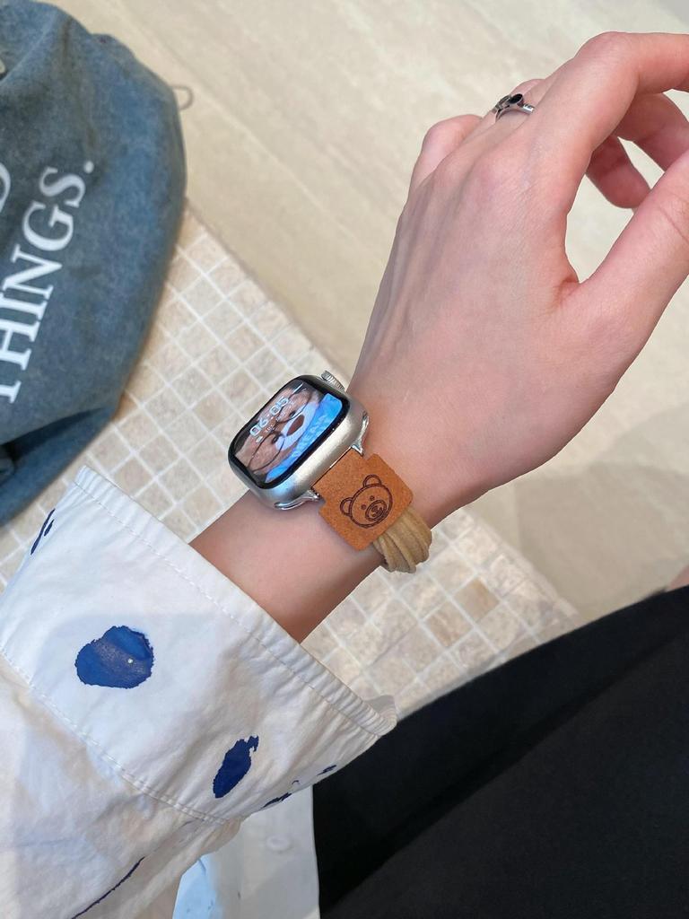 Compatible Band for Apple Watch S10, Ultra, iWatch 9876 Gen & SE - Small Bear Design Hair Tie Style.