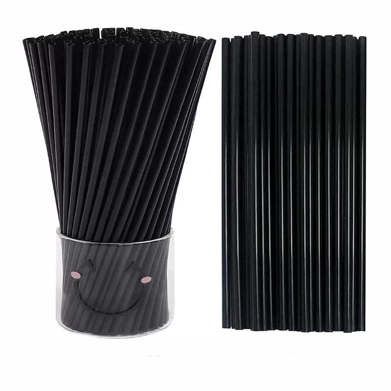 100Pcs Disposable 210Mm Black Pp Straight Drinking Straws Food Grade Bpa Free For Home Coffee Shops Daily Use
