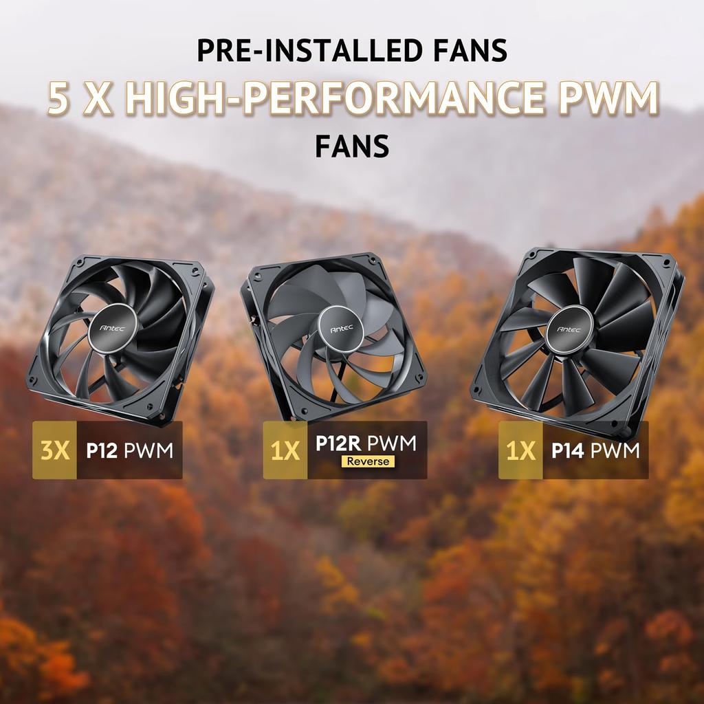 ANTEC FLUX Serie FLUX SE Leises PC-Gehäuse mit schallabsorbierenden Materialien und Echtholz-Mid-Tower