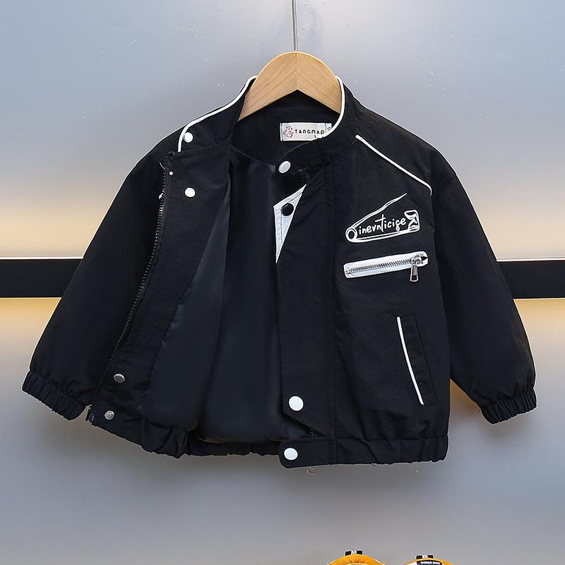 

2025 Модная уличная одежда для мальчиков на весну/осень, мотоциклетная бейсбольная куртка 130cm чёрный