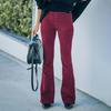 Women Flared Pants Elastic High Waist Solid Color Casual Trousers with Pockets Autumn Winter Long Pants