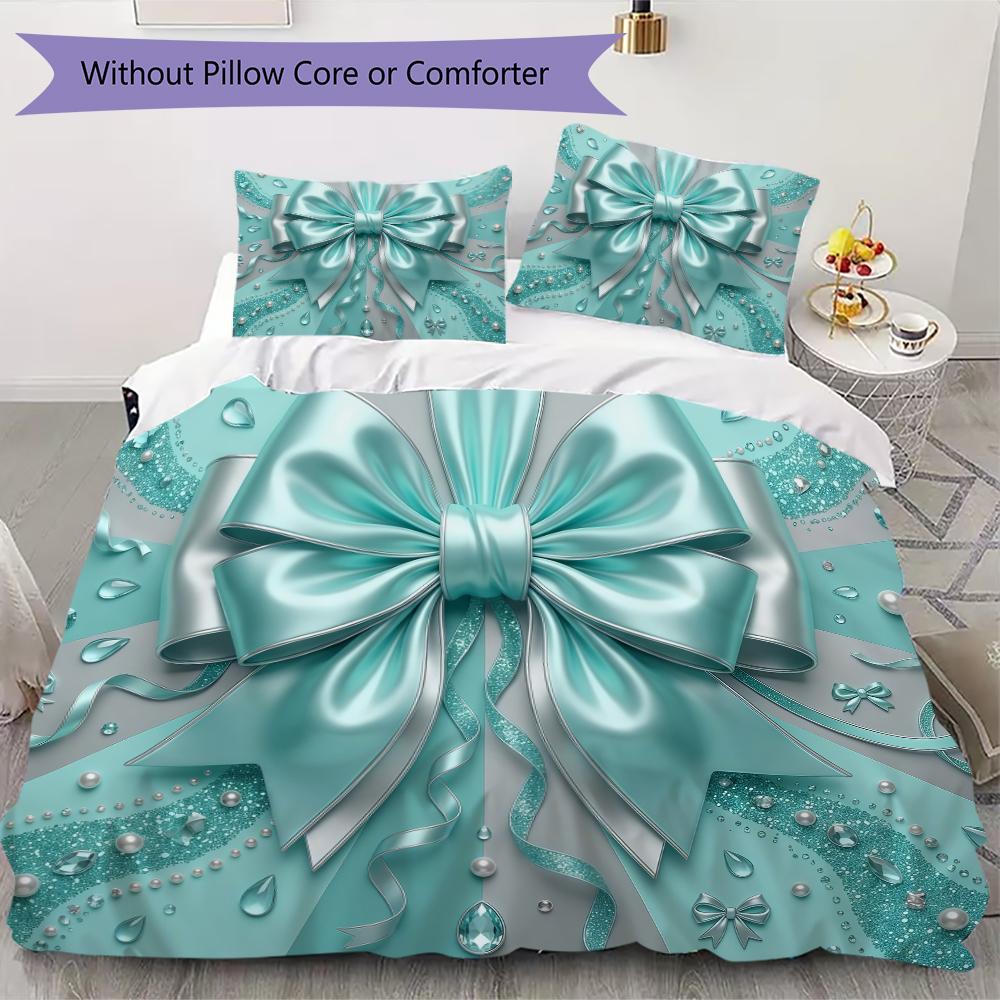 Luxury Ribbon Bow Pattern Bedding Uilt Set Uilt Cover Pillowcase Home Decoration Birthday Gift (1 * Duvet Cover + 2 * Pillowcase Without Core)