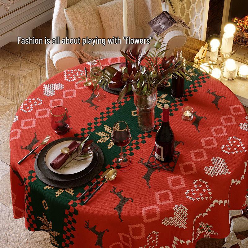 Hochwertige Weihnachts- und Neujahrs-Rundtischdecke für Ess- und Kaffeetische