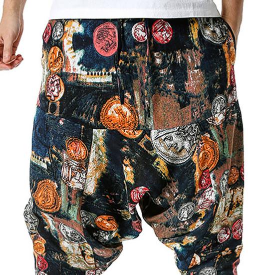 Herren Hose Bedruckt Tiefer Schritt Sommer Multi-Taschen Lockere Hose für Strand