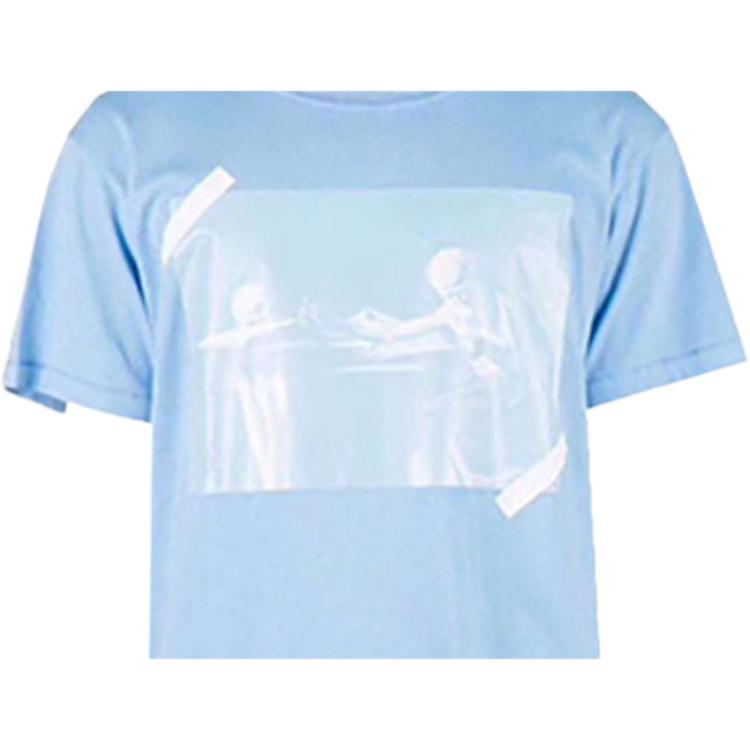 Off-White SS21 Virgil Abloh Religious Pattern Oil Painting T-Shirt Women Tops Blue OW-SS18-047