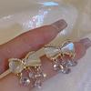 Vintage French Opal Bow Earrings Women's Premium Zircon Fringed Stud Earrings Silver Needle Earrings