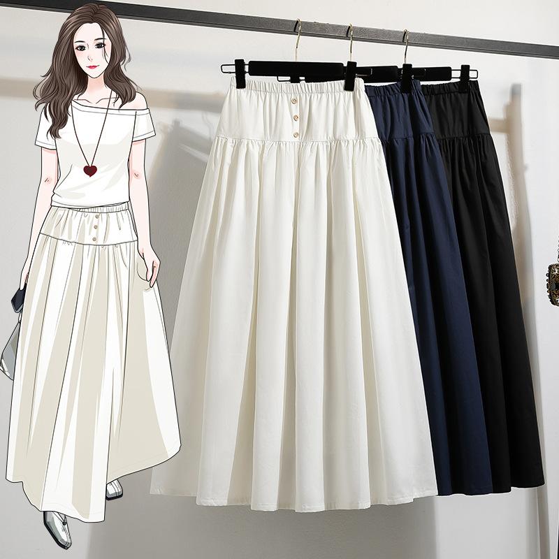 Korean Style Fashion Ladies Retro Three-button Skirt Women's Versatile High Waist Long Skirt