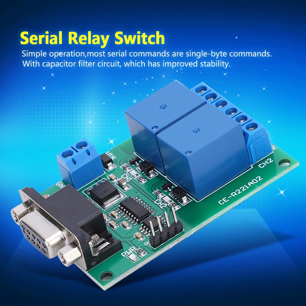 2 Channel Serial Port Relay Module RS232 UART Protocol DB9 Interface Remote Control Switch Board TB3
