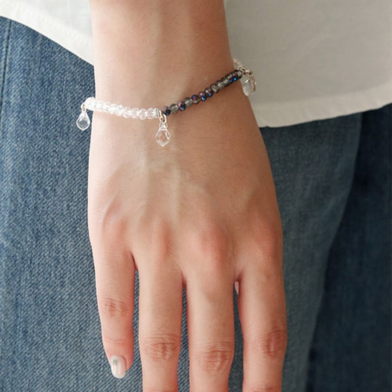 J.Lauren Crystal Two-Tone Drop Cham Silver Bracelet B0981