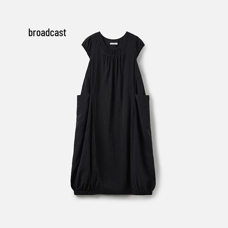 

Broadcast Women s Black Loose Short-Sleeve Mid-Length Tulip Dress L