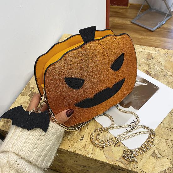 Halloween Pumpkin Bag Spooky Pumpkin Purse Crossbody Pumpkin Bag with Chain Shoulder Strap for Parties or Trick-or-Treating
