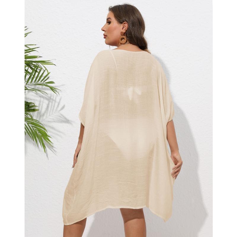 Women Plus Size Hand Crochet Floral Patchwork Cover Up Dress Loose Beach Bikini Cover Up Outerwear