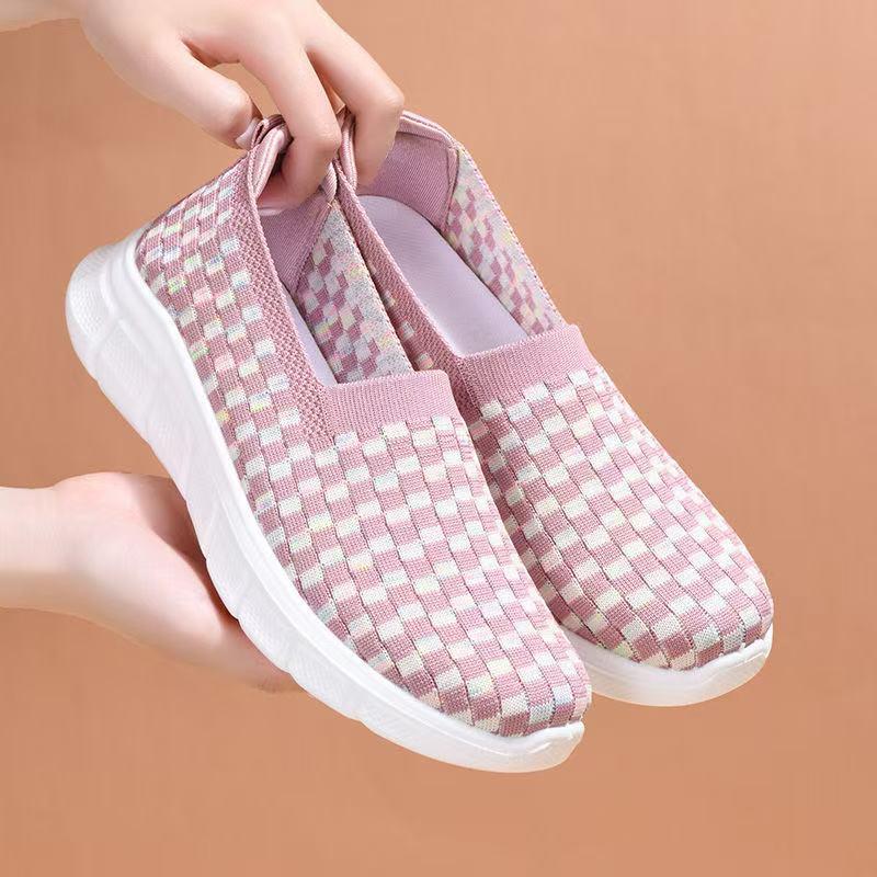 Women s Lightweight Fly Knit Slip-On Shoes - Non-Slip, Breathable, Casual Flats 37