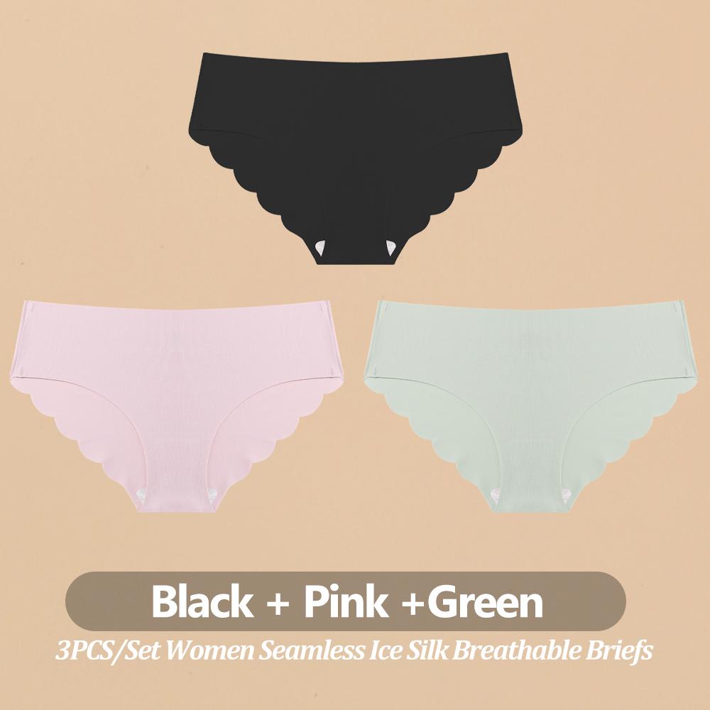 3PCS Women Seamless Panties Ultra Thin Breathable Underwear Sexy Low Waist Briefs Female Elastic Wavy Side Lingerie Uniform Co Practical Use