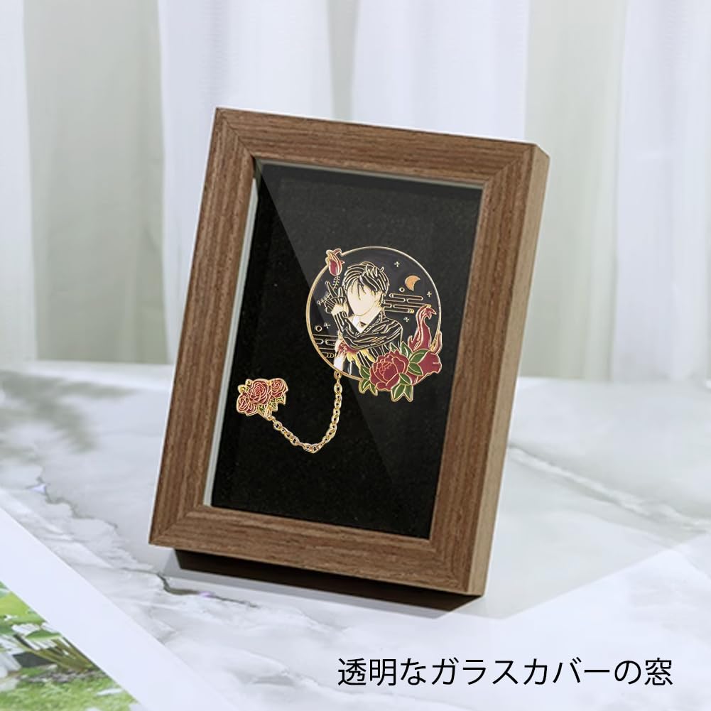 YUYAKESHI Medal Display Box, Wooden Frame with Glass Cover, for Pins, Brooches, Badges, Felt Display, Dustproof, Clear Window (Brown)