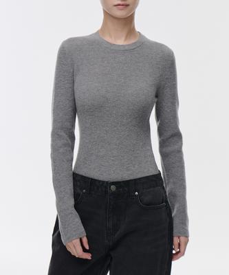 MUSINSA STANDARD WOMAN Women'S Ribbed Slim Crew Neck Knit [Medium Grey]