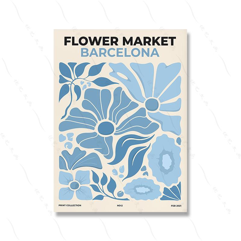 Blue Gallery Wall Art Set Print Blue Flower Market Poster Abstract Canvas Painting Poster Print Pictures For Living Room Decor