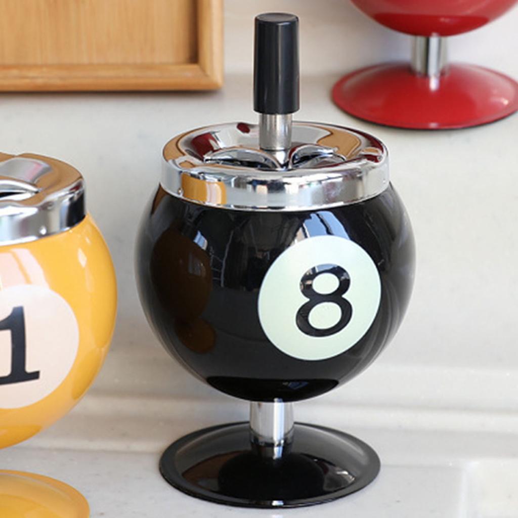 Stylish Metal Ashtray Billiards Ball Shape Large Capacity Windproof Ashtray for Indoor Outdoor Use Black 8