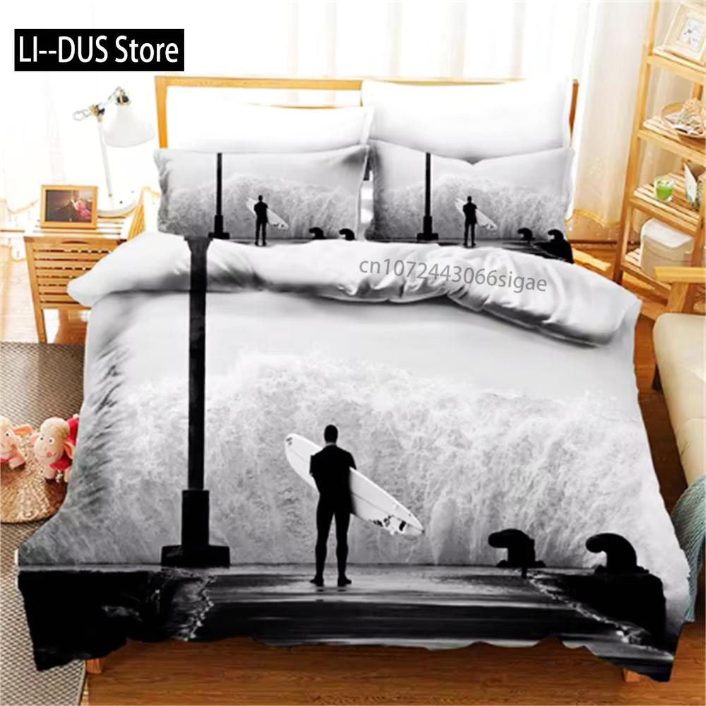 Nyári Szörf Tengerparti Vakáció Paplanhuzat Kék Víz Paplan Ágynemű Szett Felnőtteknek Queen Méret 3d Paplan Ágyszett Ágynemű Ágy