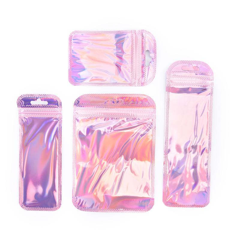 50Pcs 4 Styles Laser Packaging Bag Flat Cosmetic Bag Holographic Mini Bags
