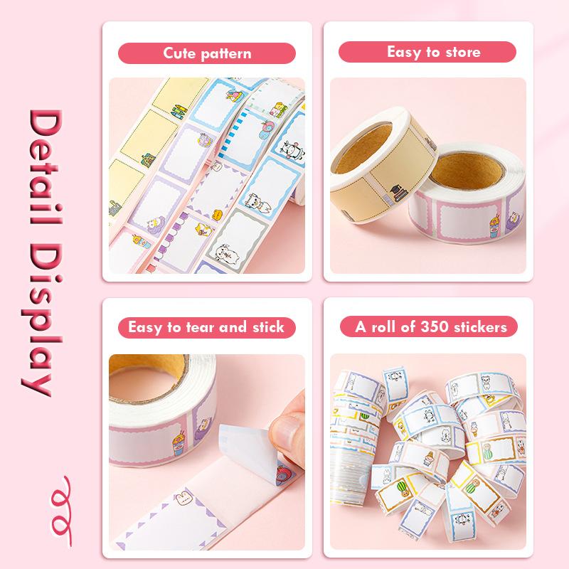 350 Sheets/Roll Cartoon Name Stickers Water Cup Stickers Waterproof Classification Labels Sticky Note Stickers Stationery