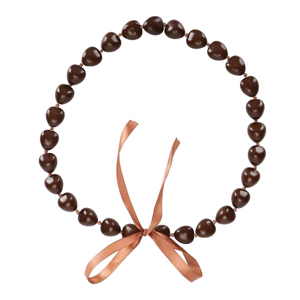 Resin Nut Necklace Good Luck Symbol Kukui Nut Lei Necklace with Ribbon Bow for Graduation Gift Brown