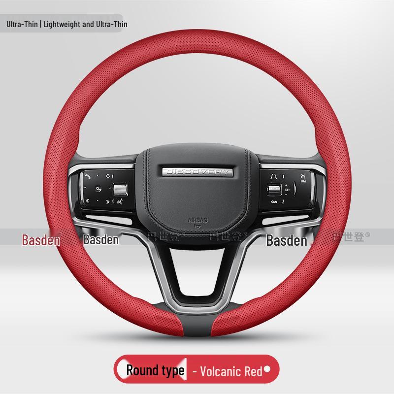 Premium Leather Steering Wheel Cover for Land Rover Defender, Range Rover Evoque, Discovery 5, Freelander Velar, and Range Rover Sport