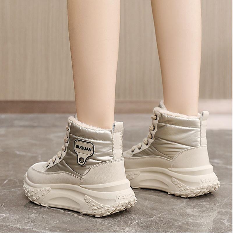 High Top Breathable and Non Slip Shoes for Autumn and Winter Women, Warm High Top with Plush Thick Sole, Height Increasing Cotton Shoes