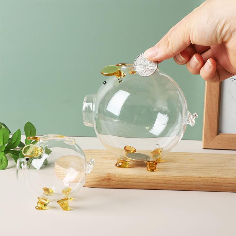 Mini Pig Money Jar Golden Beans Storage Box Transparent Piggy Bank Gold Glass Pig Ornaments Portable Coin Bank Saving Box Gift