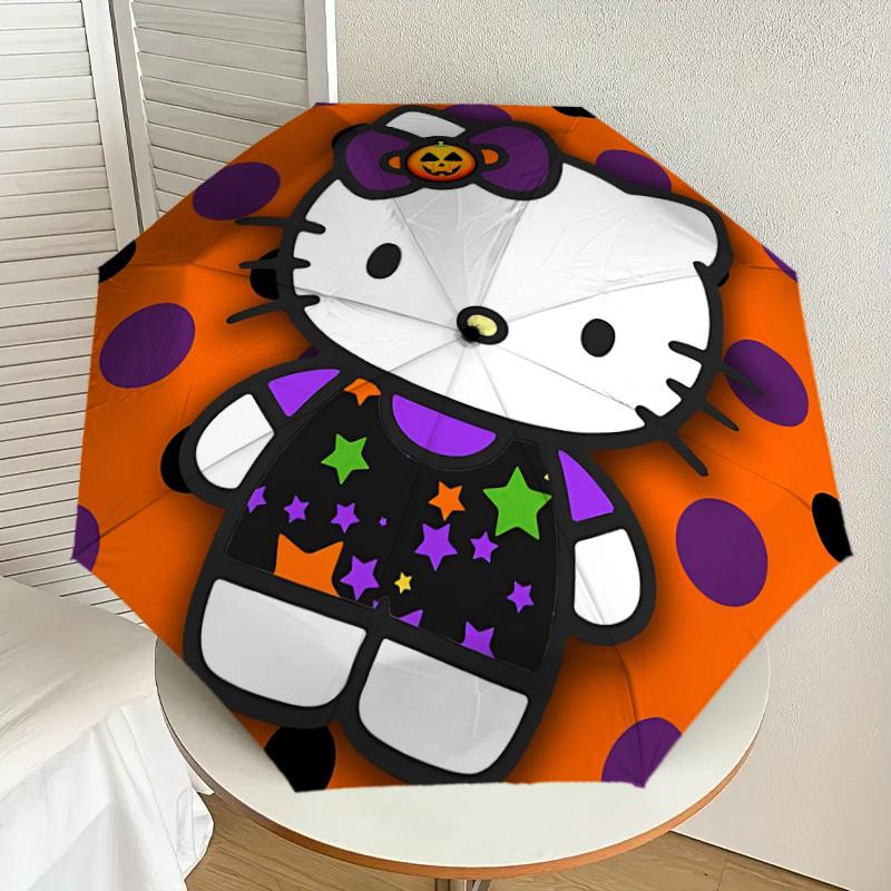 1pc Hello Kitty Halloween Automatic Folding Umbrella] Durable Iron Frame & Rod, Portable Folding, Makes a Great Holiday Gift yy251016268