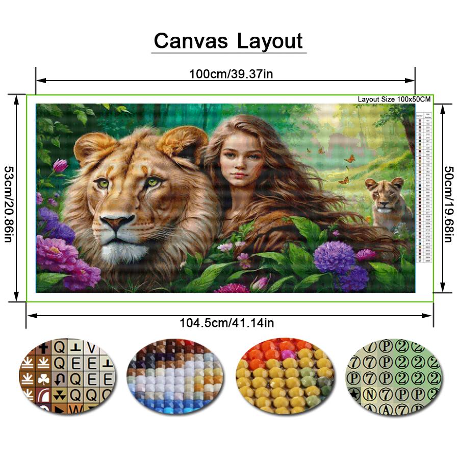 Diamond Painting Woman and Lions Diy Full Rhinestone Embroidery Wild Animals Mosaic Cross Stitch Kits Wall Decor