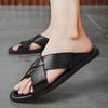 Fashion Mules Outdoor Half Drag Antiskid Simple Lazy Flats Summer Men's Sandals New Slides Flip-flops Lightweight Handmade Men Slippers
