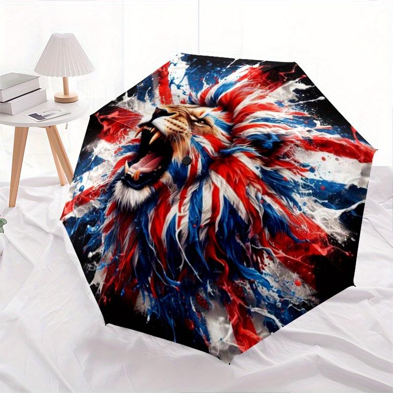 Lion Union Jack Flag Print Travel Umbrella - Portable Folding Umbrella for Outdoor Adventures,Daily Use,and Festive Gifts 8Z31