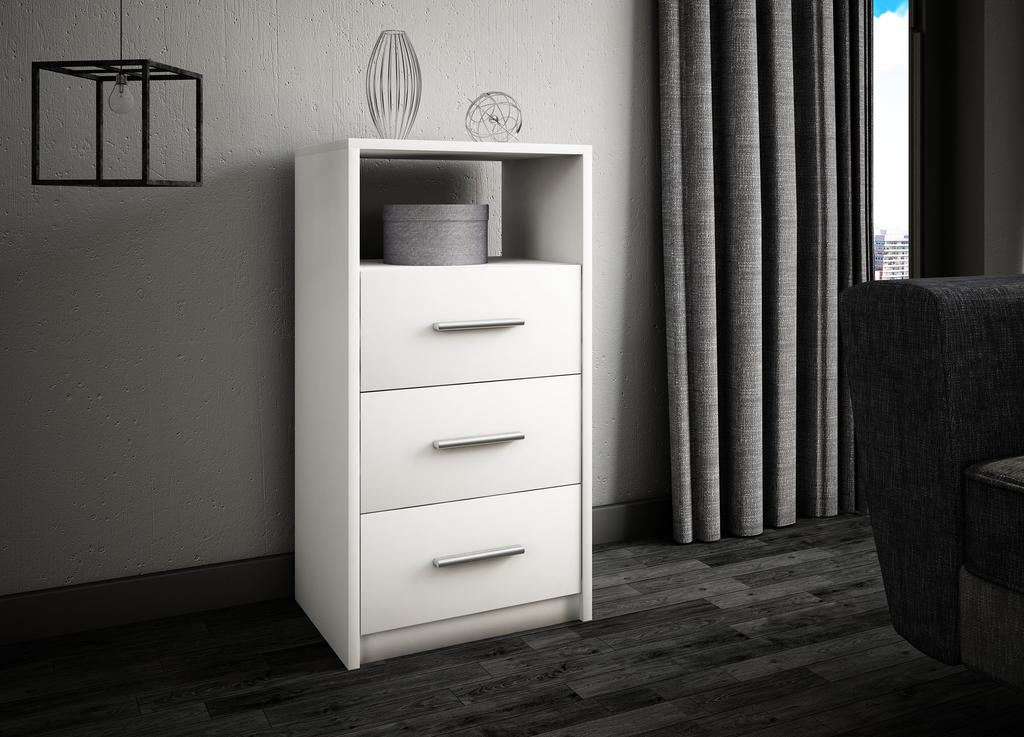 Comodino Armadietto 3So Bianco 40Cm Cassetti Cassettiera Scaffale